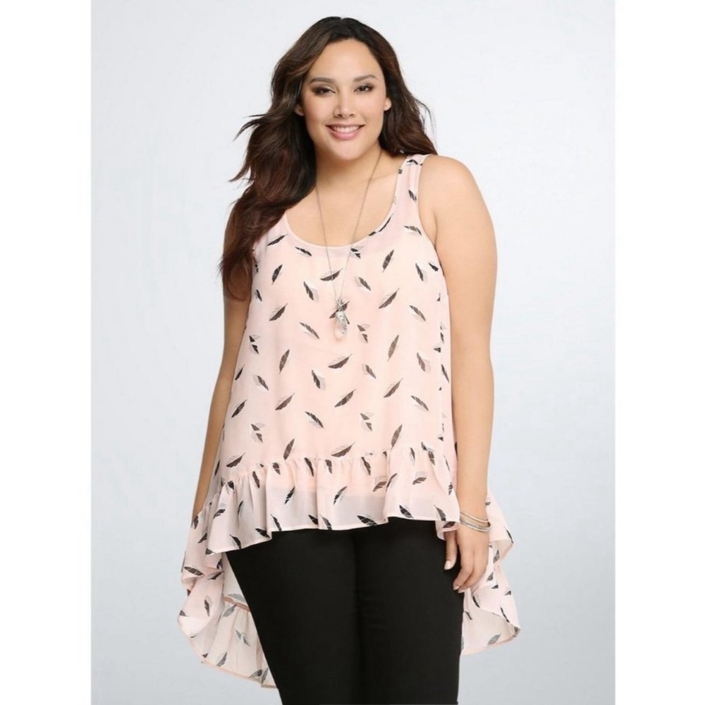 Torrid Ruffle Feather Hi-Low sheer Tank Blouse Size 1